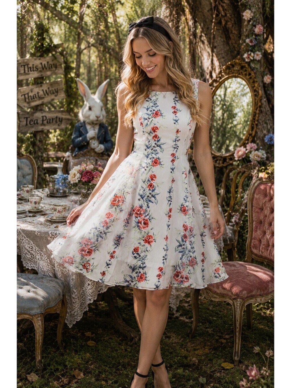 Disney Alice Through the Looking Glass Floral Dress Women's Small